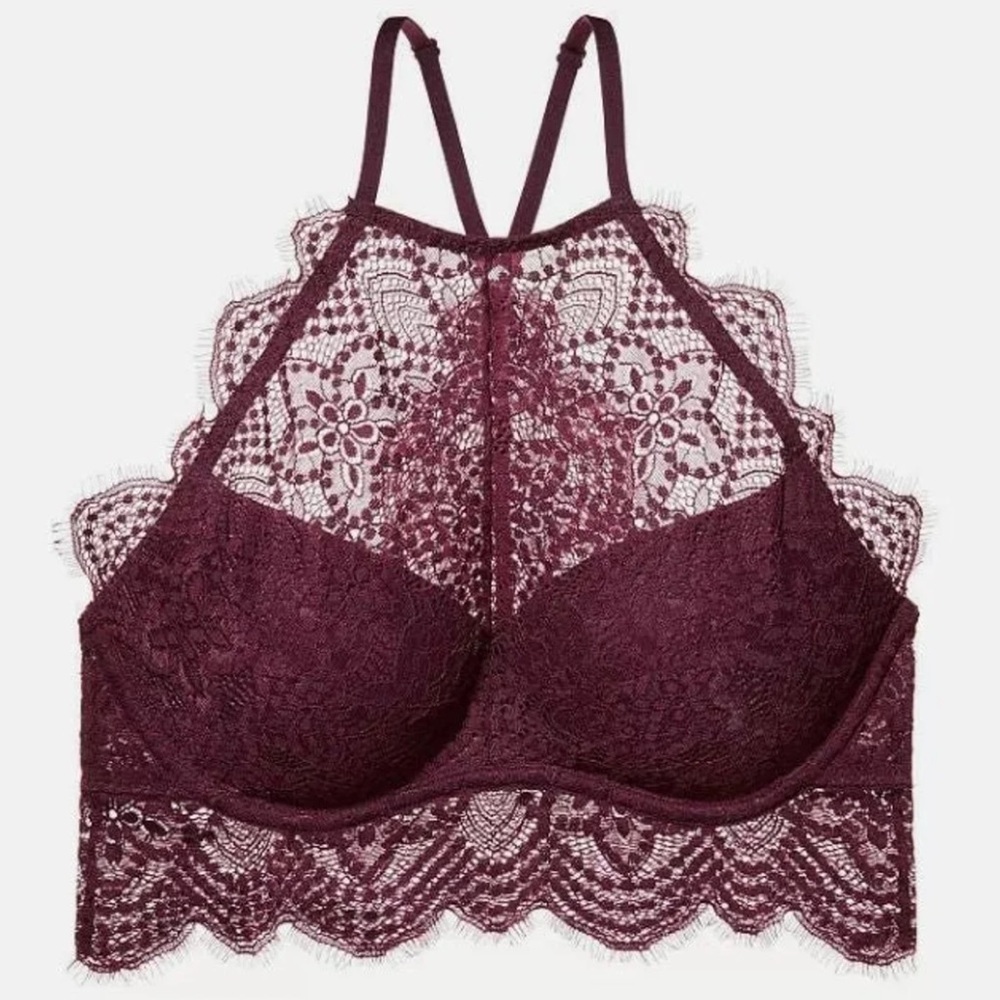 VS PINK Maroon High Neck Lace Bralette L